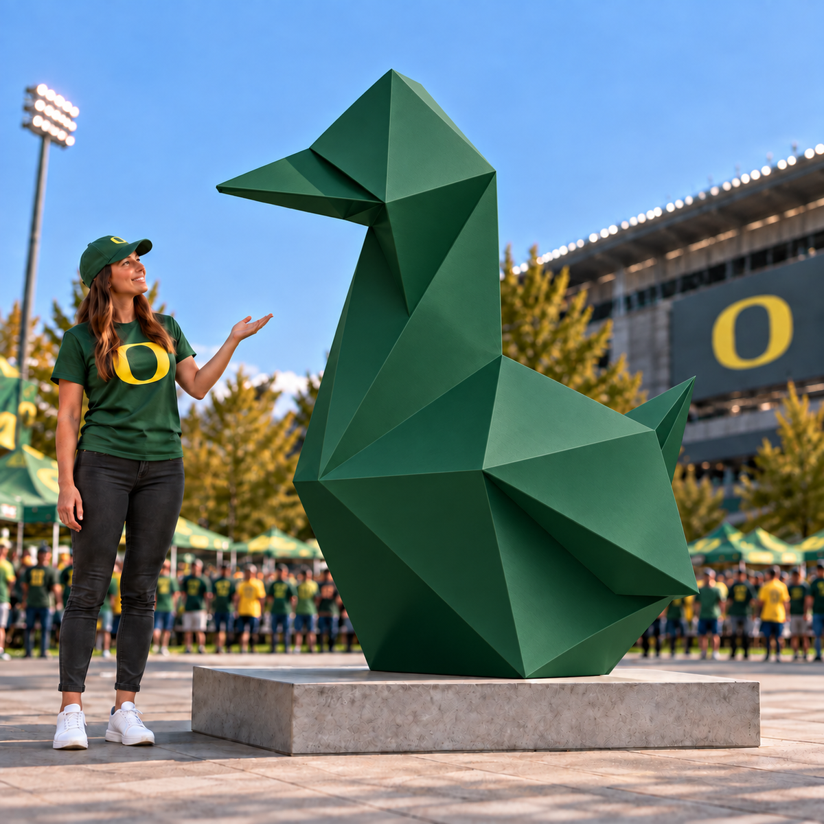 Custom Commissioned Art Sculpture / six-foot origami duck / primary green finish