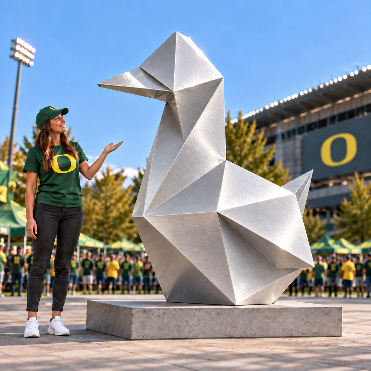 Custom Commissioned Art Sculpture / six-foot origami duck / raw matte D/A aluminum finish