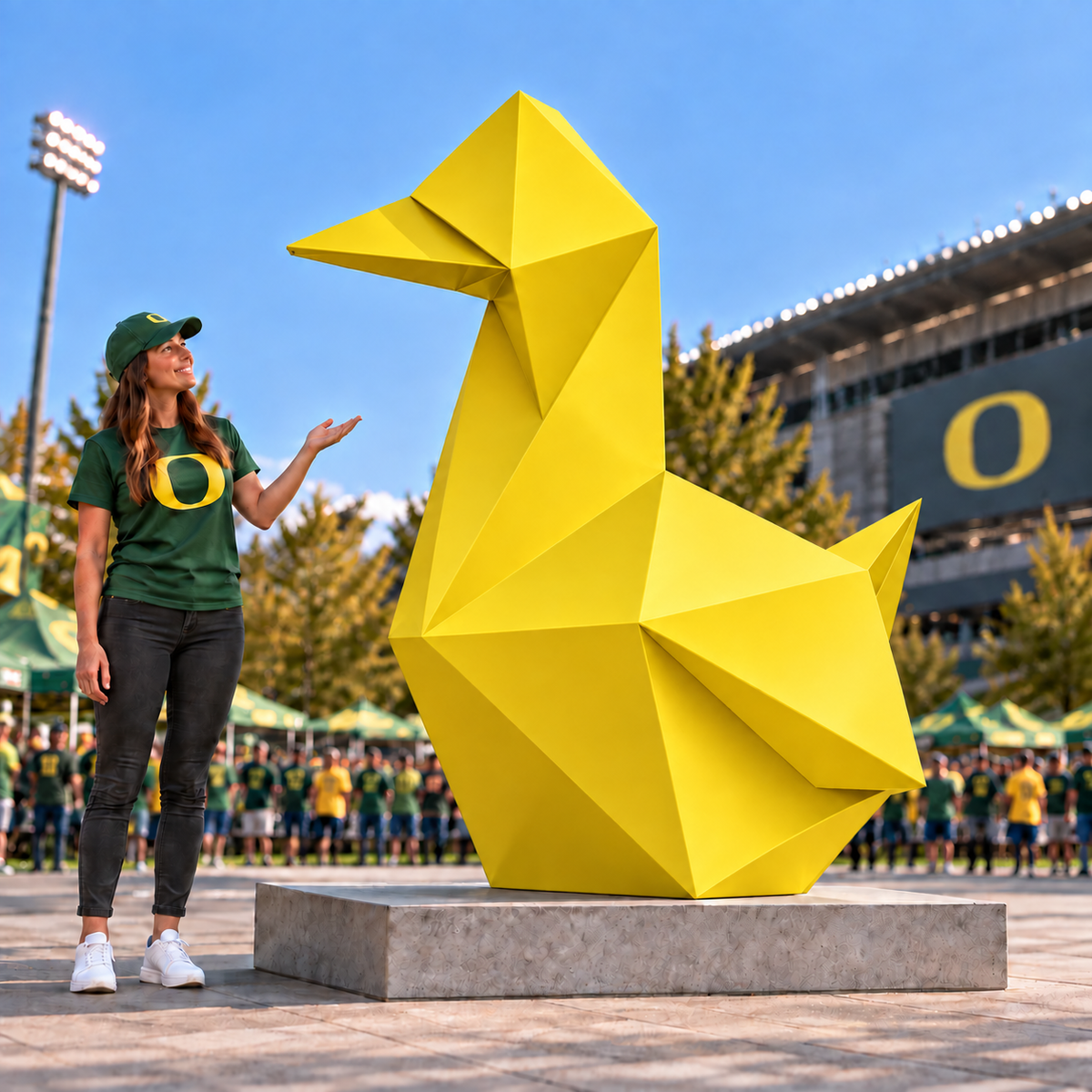 Custom Commissioned Art Sculpture / six-foot origami duck / secondary yellow finish