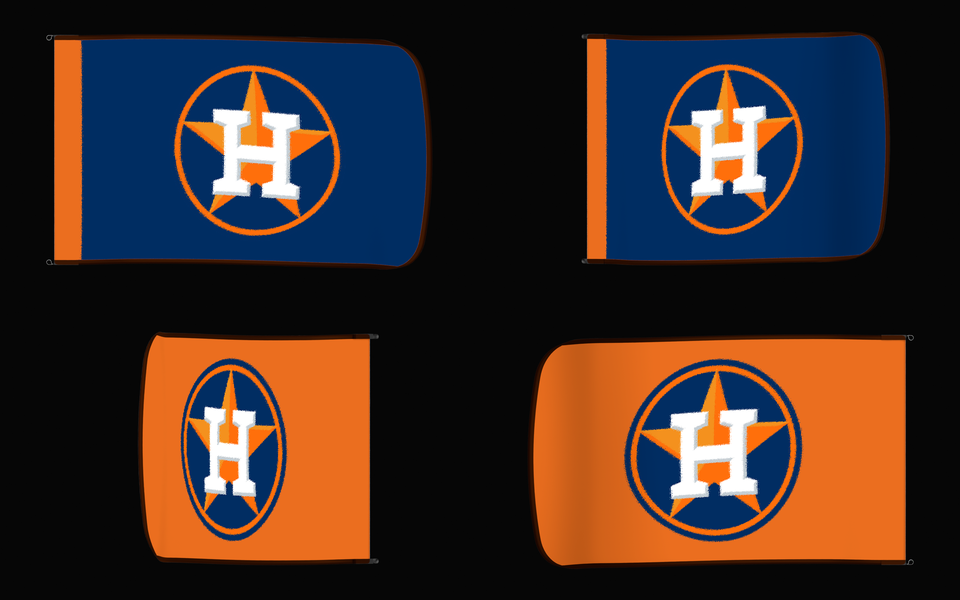 Houston Astros Authentic Gameday Flag — clean four-view front design, front flying, back flying, and back design proof — source_sha256=d35333d3eff72bdf9c21c52ae6d608e6e0389f2cf14072ad2f0d7232dcacb660