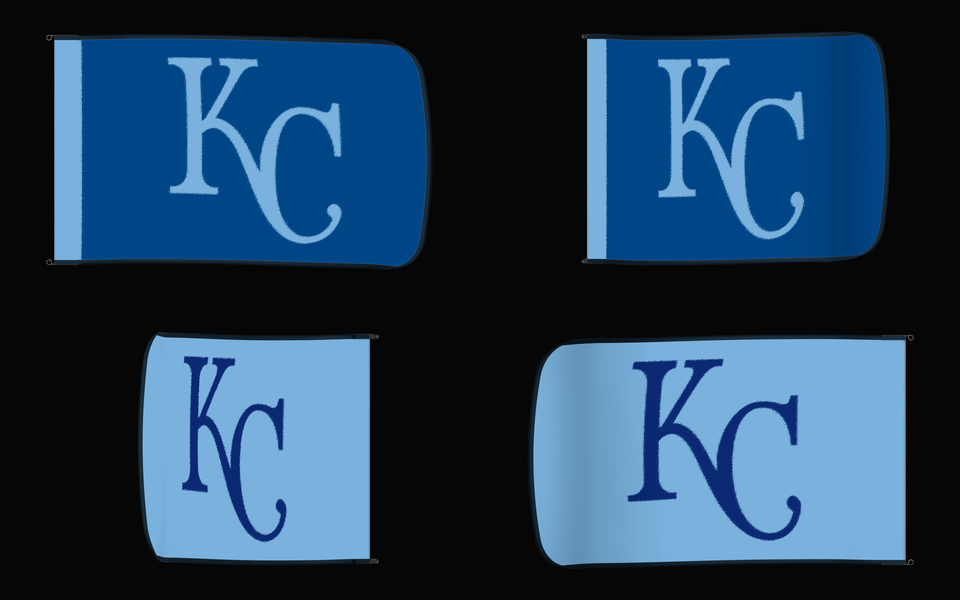 Kansas City Royals Authentic Gameday Flag — clean four-view front design, front flying, back flying, and back design proof — source_sha256=5975adb1f08876b191c98a681bef75e119853a8667bed29b4c0653f2ea732385