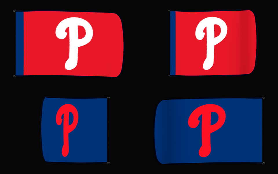 Philadelphia Phillies Authentic Gameday Flag — clean four-view front design, front flying, back flying, and back design proof — source_sha256=b07c2b2e496f197b8919cd5c36ecba4556e1d7e528d70fc024ee30d8573c794e
