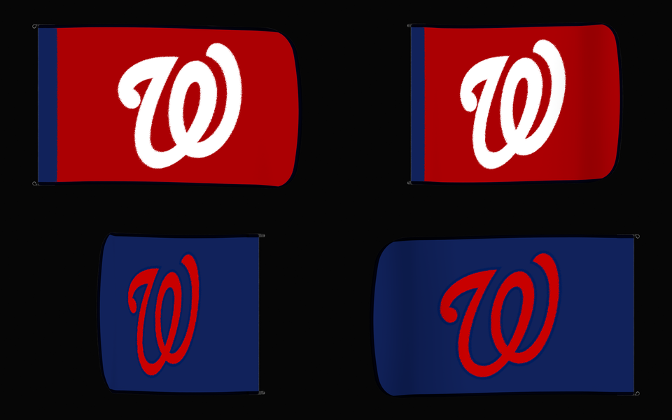 Washington Nationals Authentic Gameday Flag — clean four-view front design, front flying, back flying, and back design proof — source_sha256=d6b3aad479f48715b23b26f5f7689f83b7bdf0a18b2aa45ef7a9215bd47d9b0f