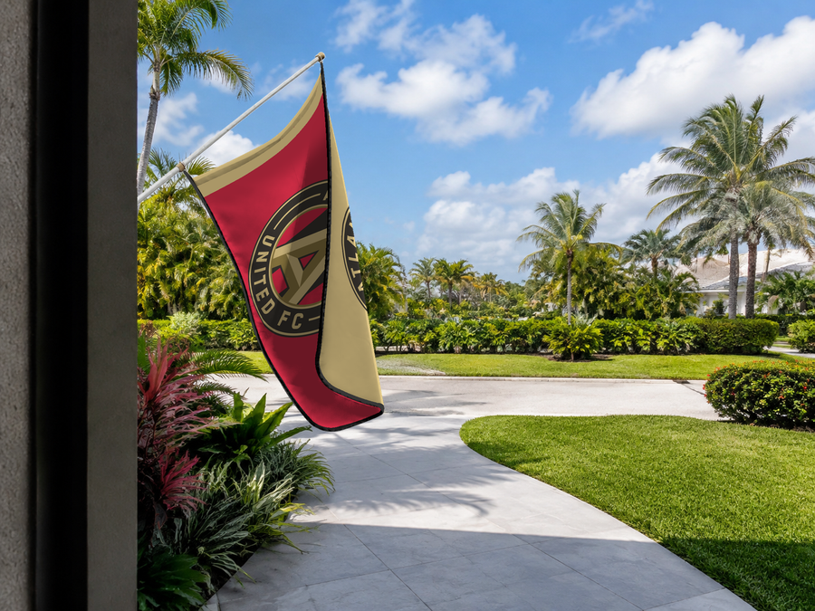 Atlanta United FC Authentic Gameday Flag — approved one-scene environment view — EXO R89 — item_id=mls-atlanta-united-fc — source_sha256=3cd73cb8ca4d7132a8bd2f09b385bf090ad81f95cce1a75a0d441f1317af43fb