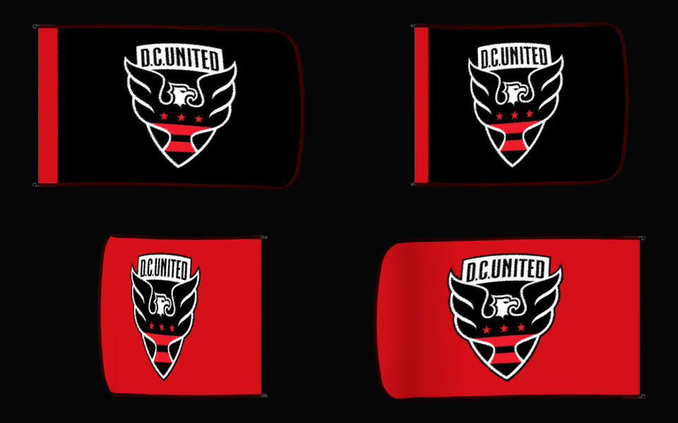 D.C. United Authentic Gameday Flag — clean four-view front design, front flying, back flying, and back design proof — source_sha256=62472f9bc6f215c189f4f79153ccf4f9f091a4da4659782b6b5bbf03a0a35849