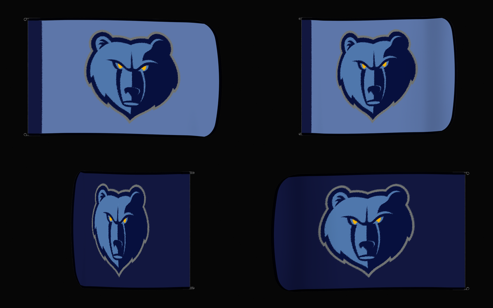 Memphis Grizzlies Authentic Gameday Flag — clean four-view front design, front flying, back flying, and back design proof — source_sha256=d341a1dce3fefeb2e945597f9fed22c8b266cb460533e32152f058d04096119f