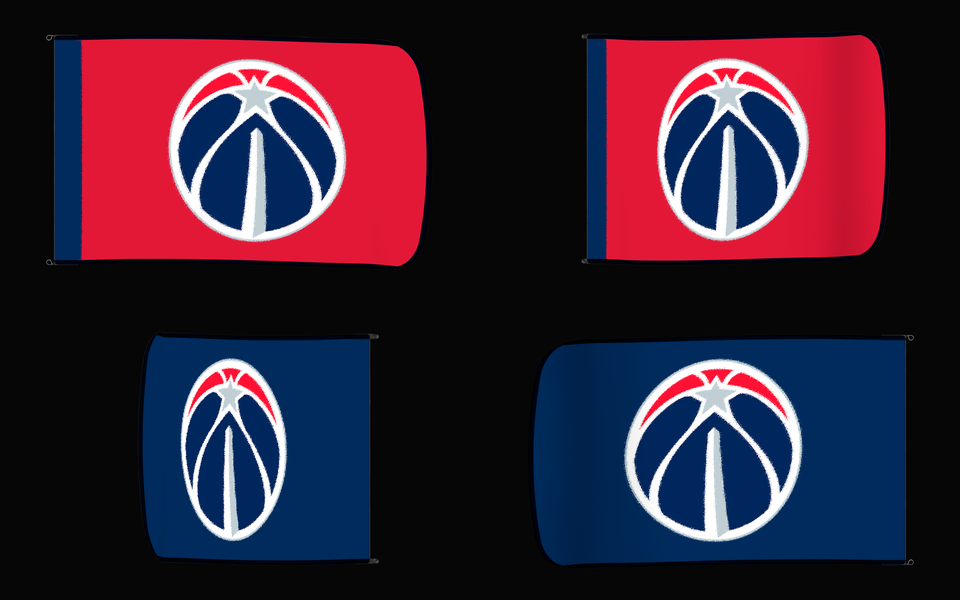 Washington Wizards Authentic Gameday Flag — clean four-view front design, front flying, back flying, and back design proof — source_sha256=ebd3c03286235411da192139cd408965ce94c3a6d22bb5c9a090289e5f61c98c