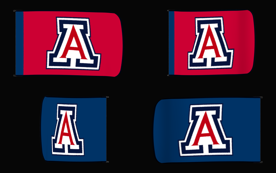 Arizona Wildcats Authentic Gameday Flag — clean four-view front design, front flying, back flying, and back design proof — source_sha256=b9ee361767d3012e63d7e2dd4fffdabb1c9cca2768c23cf06ac4e1abee90626e