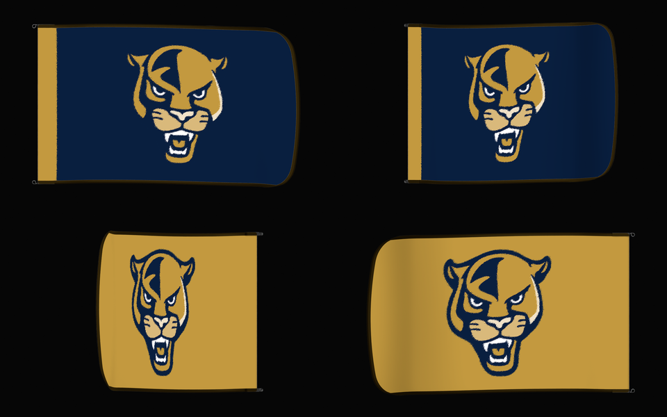 Florida International Panthers Authentic Gameday Flag — clean four-view front design, front flying, back flying, and back design proof — source_sha256=7b8c168a00b972ba7b69ec3d2d1f049a28668ccd4681d217a378aa3cb253d768