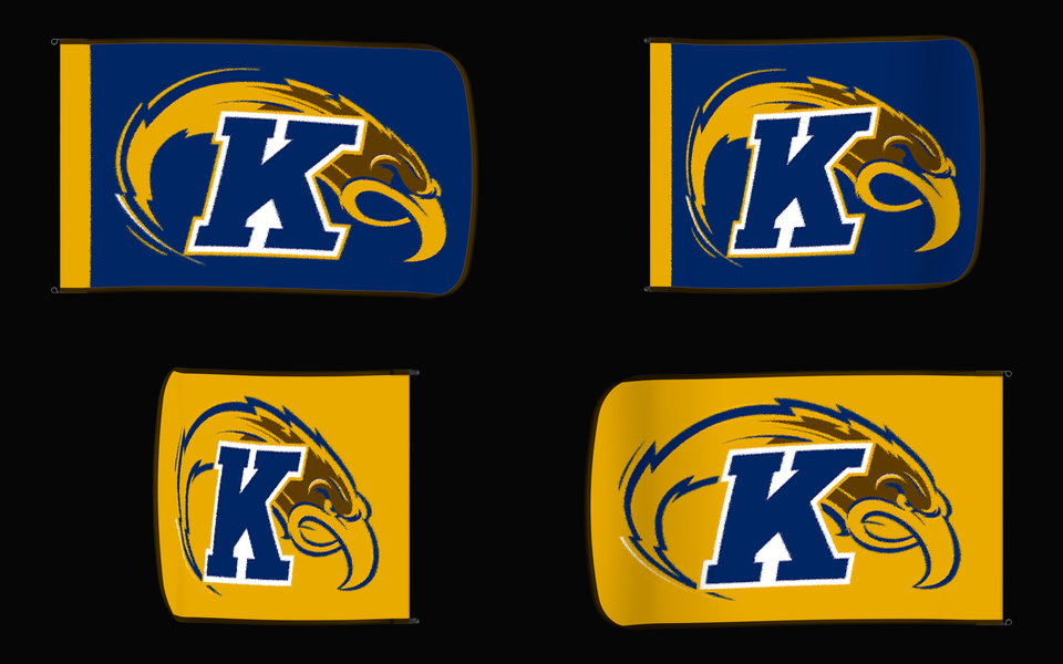 Kent State Golden Flashes Authentic Gameday Flag — clean four-view front design, front flying, back flying, and back design proof — source_sha256=b3485615668a5a8cc8ec71db211b0def0a9e24ab525844088d8faf43bd00572e