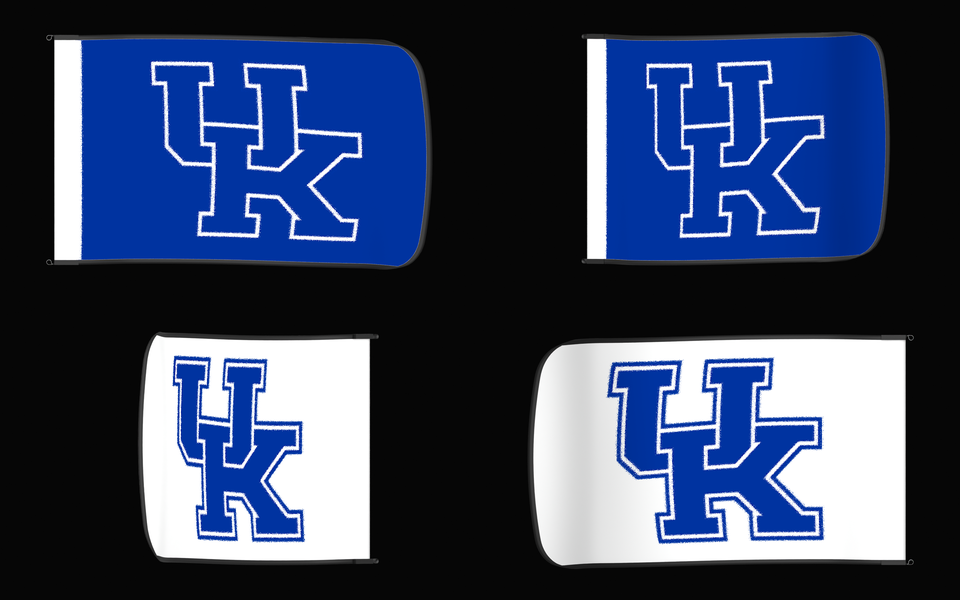 Kentucky Wildcats Authentic Gameday Flag — clean four-view front design, front flying, back flying, and back design proof — source_sha256=c58f1dce0e187840af1e419b015895bd8757e9c1f8bc677c36aec0ec99acd89d