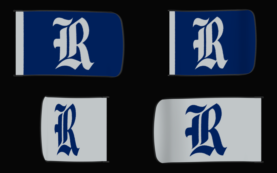 Rice Owls Authentic Gameday Flag — clean four-view front design, front flying, back flying, and back design proof — source_sha256=56044c56386e7495c360bae35ae53cb4873d51800da240cfda1df421828ec52b