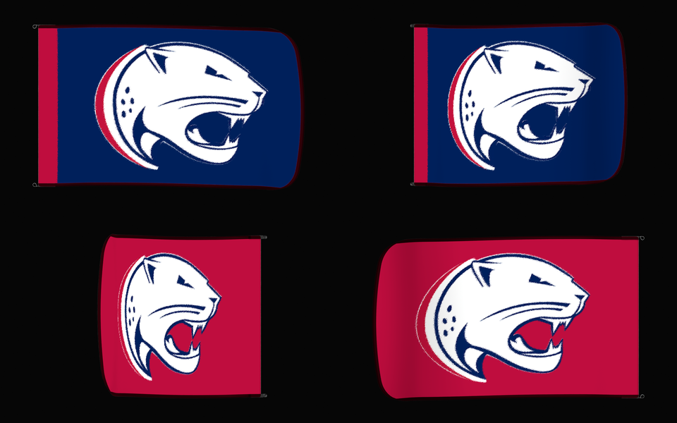 South Alabama Jaguars Authentic Gameday Flag — clean four-view front design, front flying, back flying, and back design proof — source_sha256=9a4df5763cfc5c0024fca6540909e2e07ac29d2216d113de0a9096a200c57ce5