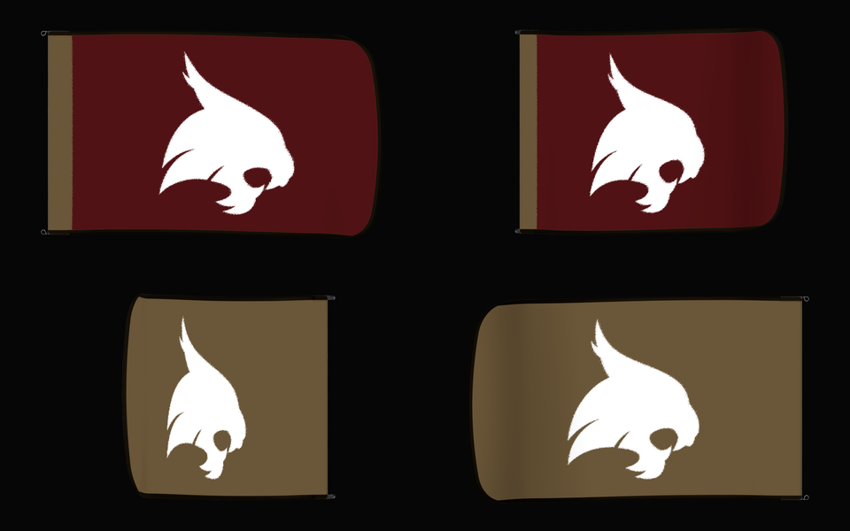 Texas State Bobcats Authentic Gameday Flag — clean four-view front design, front flying, back flying, and back design proof — source_sha256=3f4e8746b3459bde2a1cc4c2a6daf11a918dd6eed4ceabde9477b58bfe2fdc68