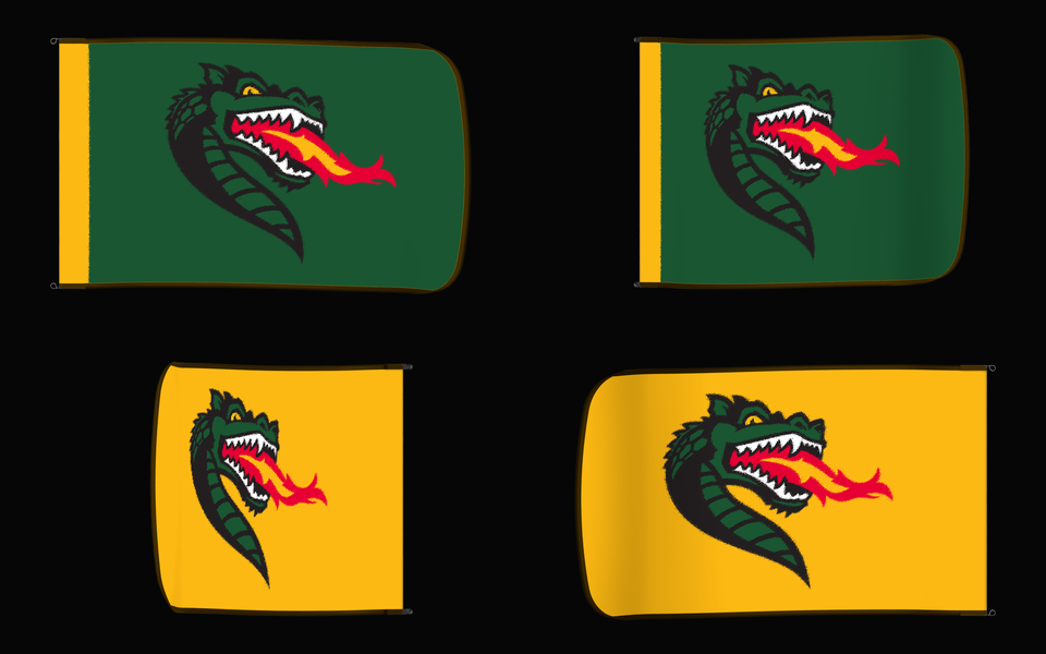 UAB Blazers Authentic Gameday Flag — clean four-view front design, front flying, back flying, and back design proof — source_sha256=54c8c7aea4e74b155b95f4904c0daab074649843950cdbdd2439fcd8e6207885