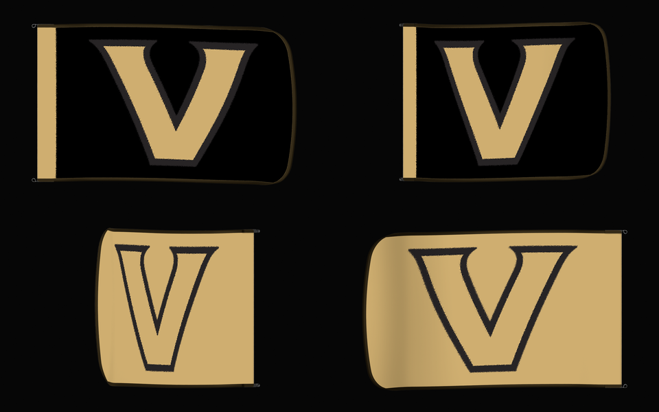 Vanderbilt Commodores Authentic Gameday Flag — clean four-view front design, front flying, back flying, and back design proof — source_sha256=27f6f542790ce202d887012563dc3c8a6ebbed1efc4826dc69da1ed271460258