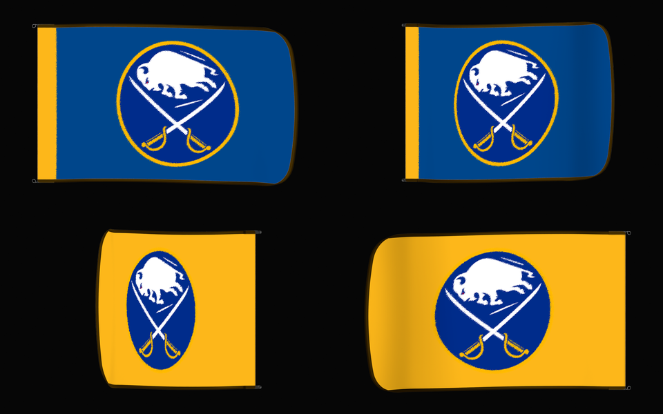 Buffalo Sabres Authentic Gameday Flag — clean four-view front design, front flying, back flying, and back design proof — source_sha256=aa8199ee470a4d7a88479a2b9acae9b5ea3fd5807787084701f2d330f29cd31d