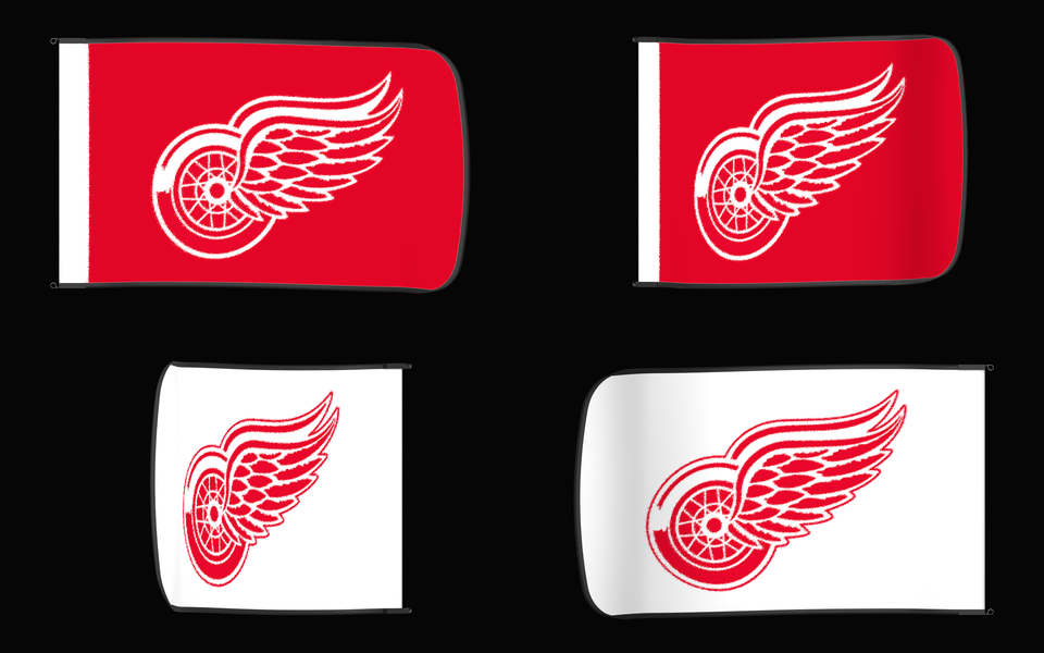 Detroit Red Wings Authentic Gameday Flag — clean four-view front design, front flying, back flying, and back design proof — source_sha256=fa056ba26efdf1e88763f4430bbb9bd463af096fbb65d67521b4550f56a3a667