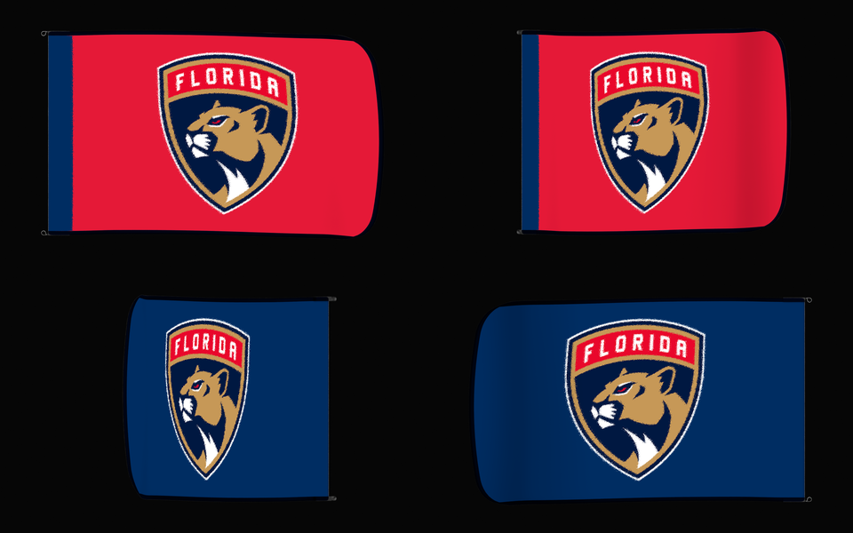 Florida Panthers Authentic Gameday Flag — clean four-view front design, front flying, back flying, and back design proof — source_sha256=72667807881b06282d6eef27a8c9b431b3d295b793c3495a5c89ff1762147512