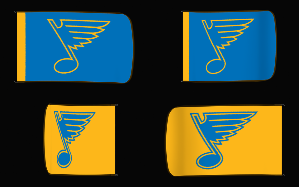 St. Louis Blues Authentic Gameday Flag — clean four-view front design, front flying, back flying, and back design proof — source_sha256=2df2fa0b7f4f89e44f2c2495aa263d72f49fd878de76eff1e02a67747175e259