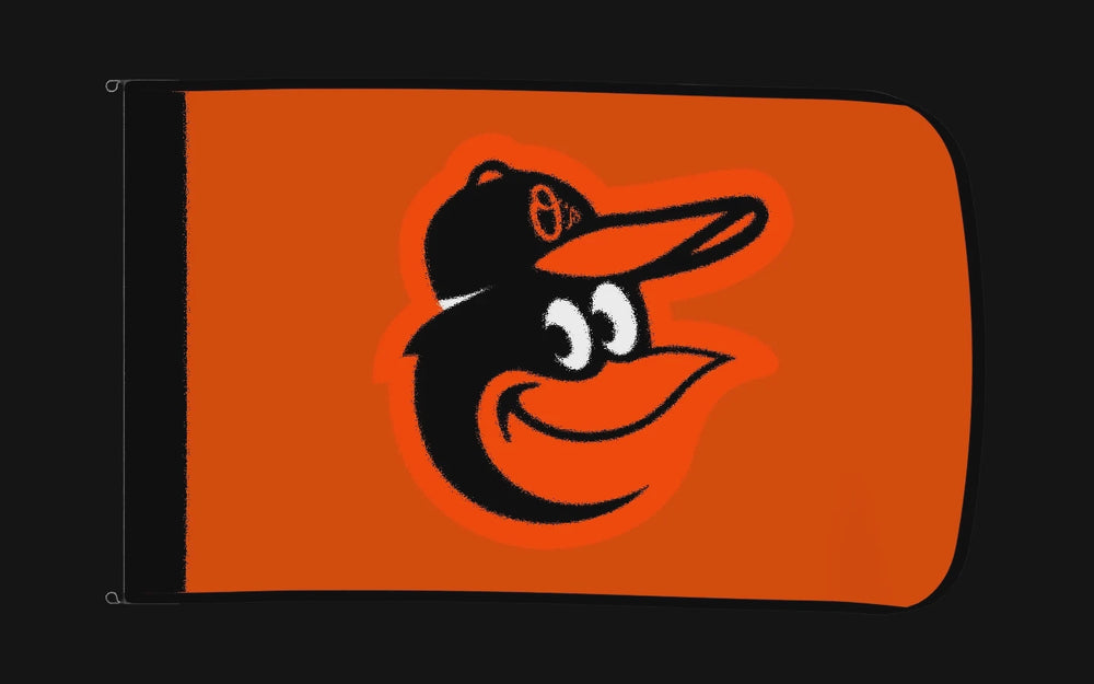 EXO rotating product view — Baltimore Orioles Authentic Gameday Flag — controlled catalog turntable