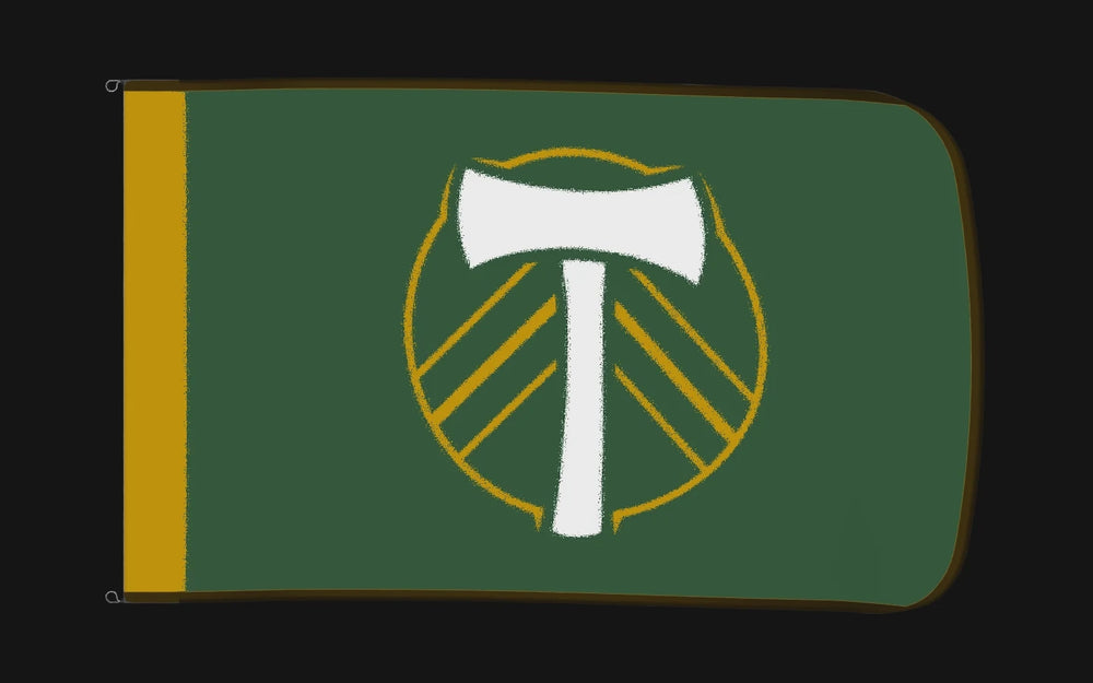 EXO rotating product view — Portland Timbers Authentic Gameday Flag — controlled catalog turntable