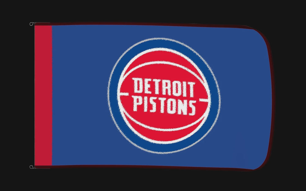 EXO rotating product view — Detroit Pistons Authentic Gameday Flag — controlled catalog turntable
