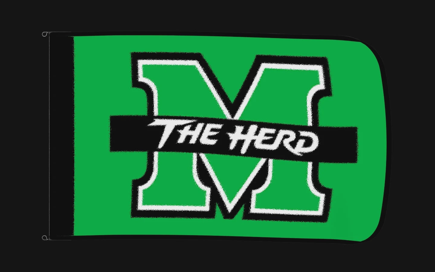 EXO rotating product view — Marshall Thundering Herd Authentic Gameday Flag — controlled catalog turntable