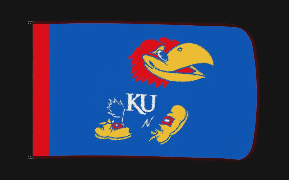 EXO rotating product view — Kansas Jayhawks Authentic Gameday Flag — controlled catalog turntable