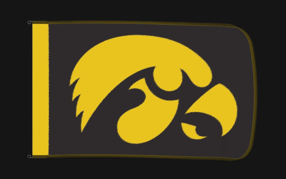EXO rotating product view — Iowa Hawkeyes Authentic Gameday Flag — controlled catalog turntable