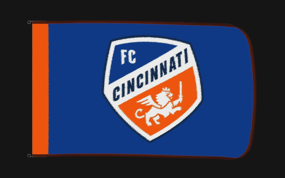 EXO rotating product view — FC Cincinnati Authentic Gameday Flag — controlled catalog turntable