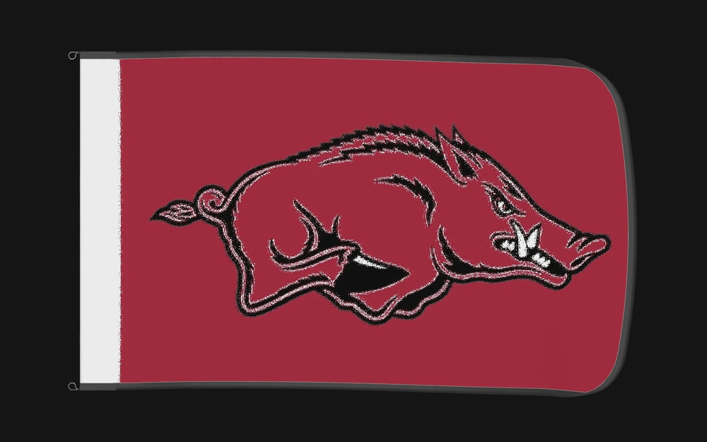 EXO rotating product view — Arkansas Razorbacks Authentic Gameday Flag — controlled catalog turntable