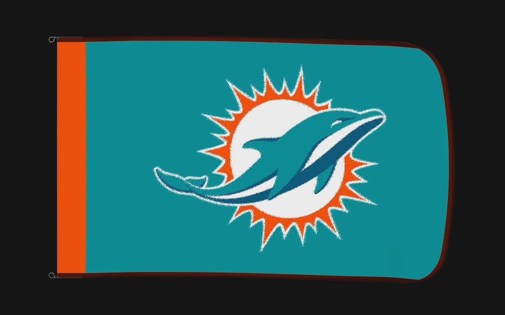 EXO rotating product view — Miami Dolphins Authentic Gameday Flag — controlled catalog turntable