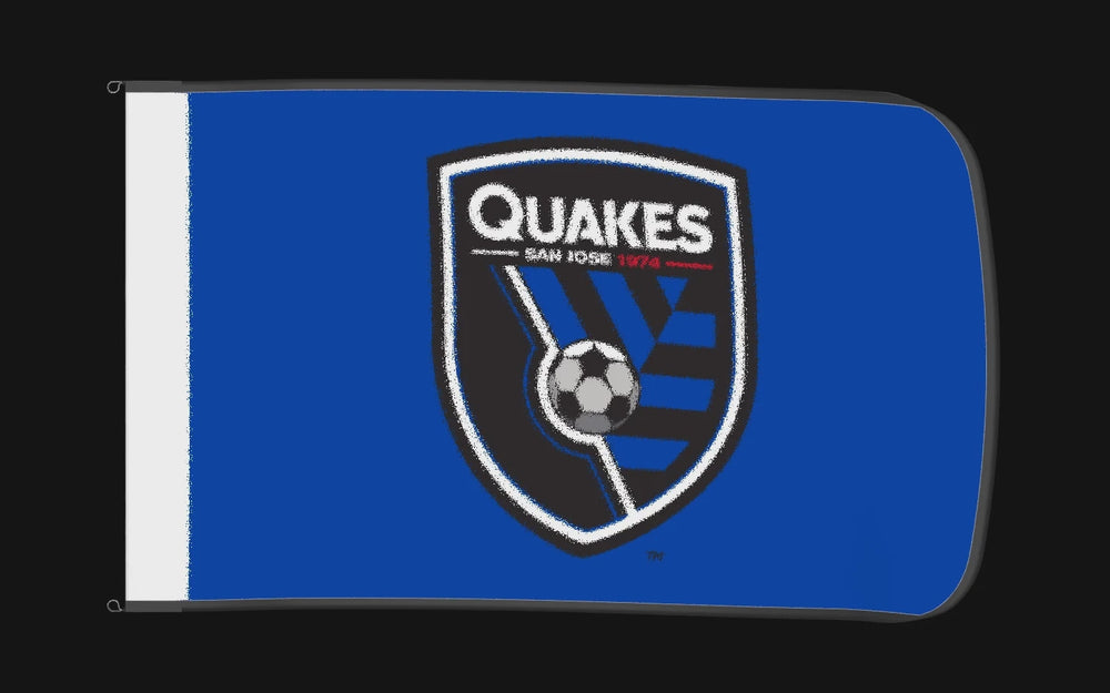 EXO rotating product view — San Jose Earthquakes Authentic Gameday Flag — controlled catalog turntable
