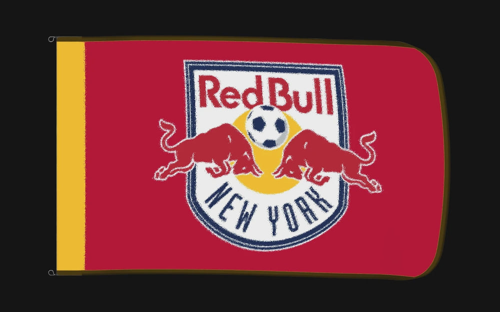EXO rotating product view — Red Bull New York Authentic Gameday Flag — controlled catalog turntable