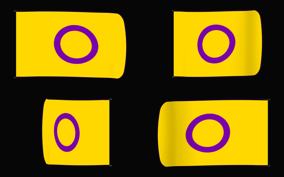 Intersex Flag Authentic Gameday Flag — clean four-view front design, front flying, back flying, and back design proof — source_sha256=471206075bf88421875ba27f7b075f06fcd5093f6d91add20ef7cfbb7267d357