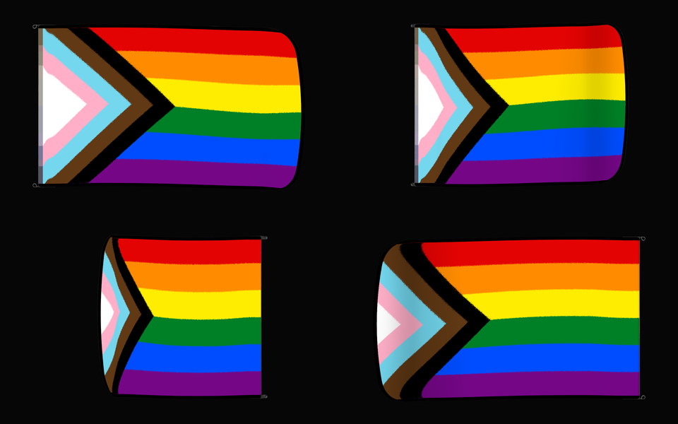 Progress Pride Flag Authentic Gameday Flag — clean four-view front design, front flying, back flying, and back design proof — source_sha256=9a0de9dd045de5b0b9b484aab7e172b45ad4e2ce6facbaf2a04873ca43dd0401