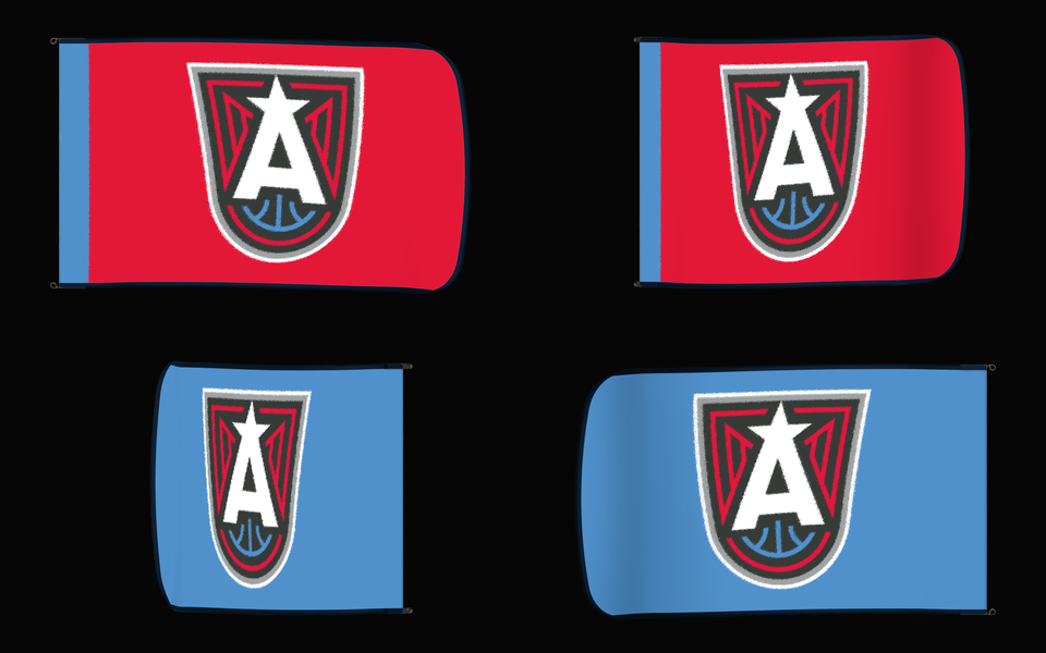 Atlanta Dream Authentic Gameday Flag — clean four-view front design, front flying, back flying, and back design proof — source_sha256=ec84ca52eb785c985b34a67ce16cd844e3059c8dc23532b8c8c44d4e2a71e443
