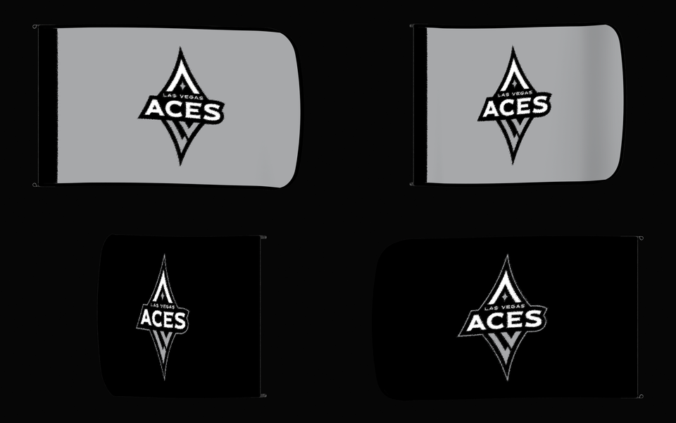 Las Vegas Aces Authentic Gameday Flag — clean four-view front design, front flying, back flying, and back design proof — source_sha256=6bdfd8cb9fa339e5cdd67bd3e5ae006d42f3b9039865474d70c74e9cd313fc65