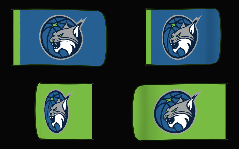 Minnesota Lynx Authentic Gameday Flag — clean four-view front design, front flying, back flying, and back design proof — source_sha256=2d5e7af4ad850e7466d3379f3f076d7d2ffb21ec79278a297bc48d66dfa6493a