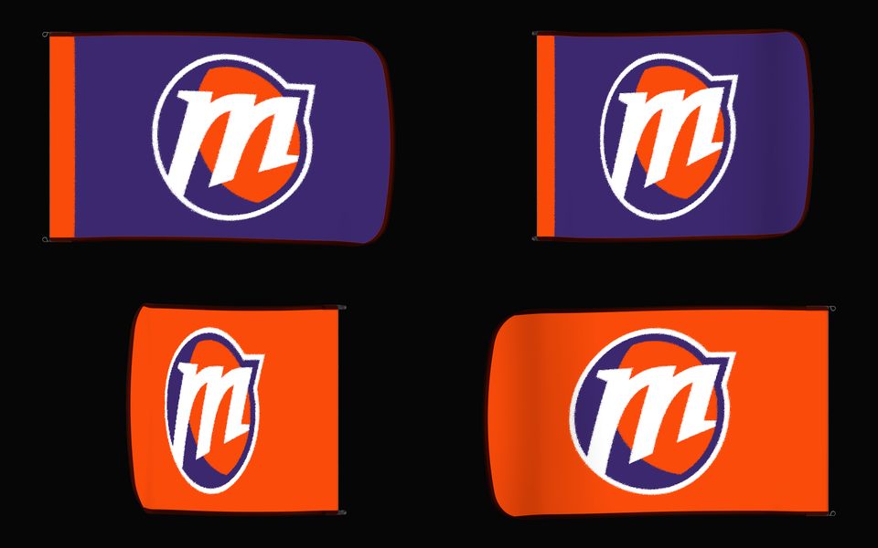 Phoenix Mercury Authentic Gameday Flag — clean four-view front design, front flying, back flying, and back design proof — source_sha256=8e0d34838d9678cd50ae0c8a6c75d11235c812d3f7eb62724b46b8014f46bb79