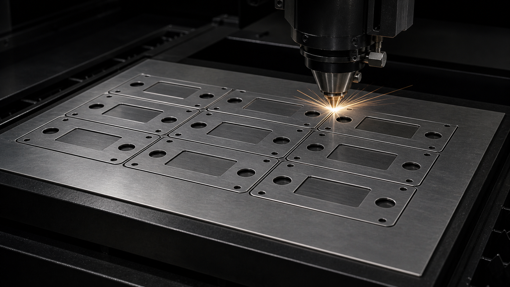 Identical stainless bracket blanks cut in an orderly laser nest