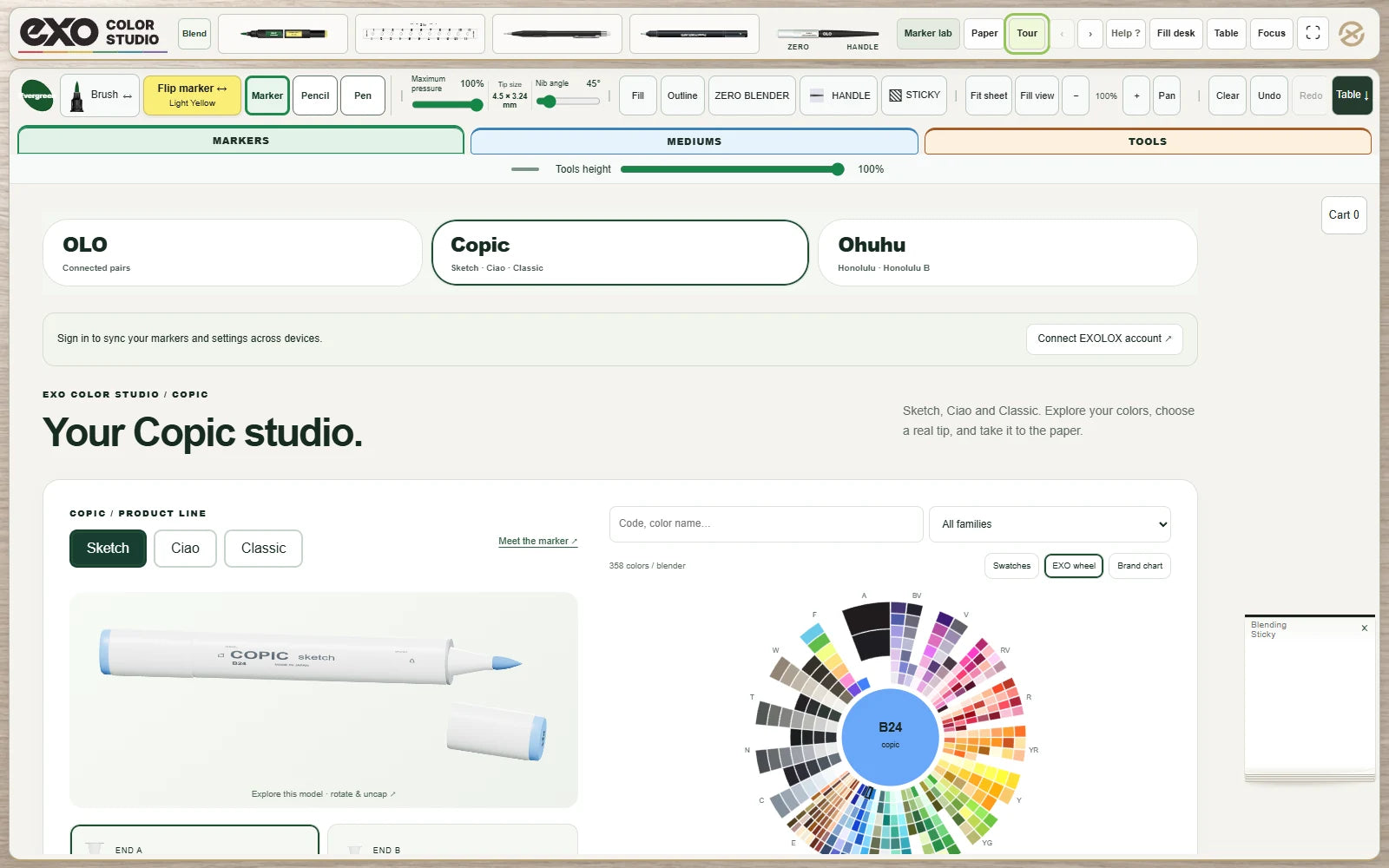 EXO Color Studio with digital paper, drawing tools and marker color controls
