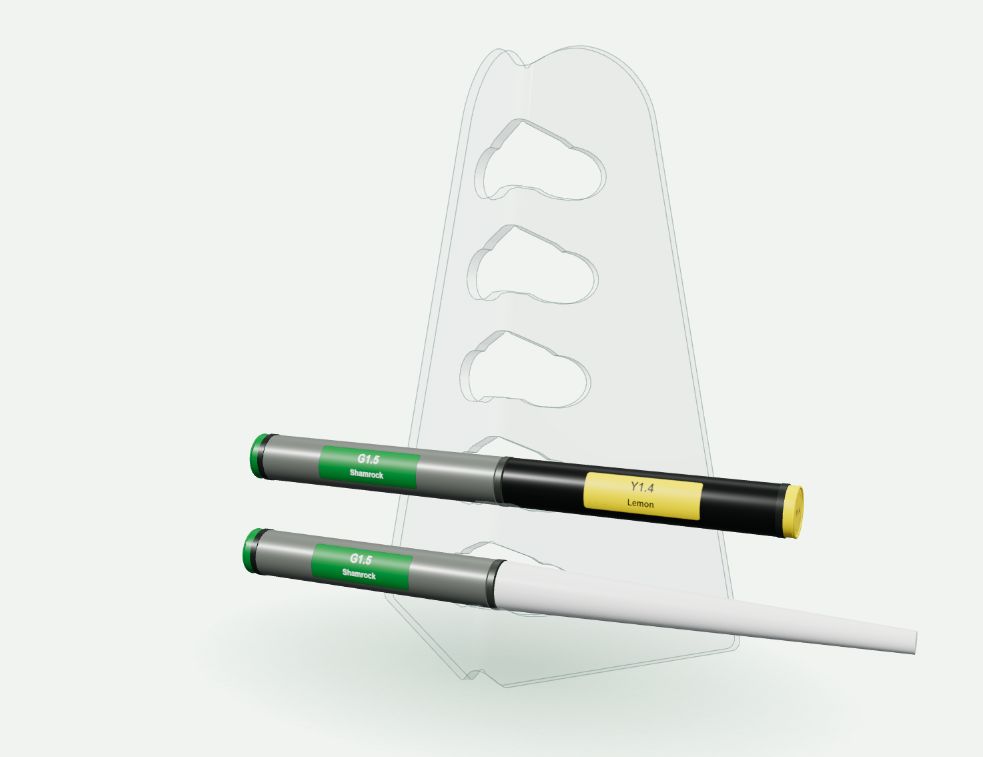 Clear OLO marker stand holding colorful connected markers