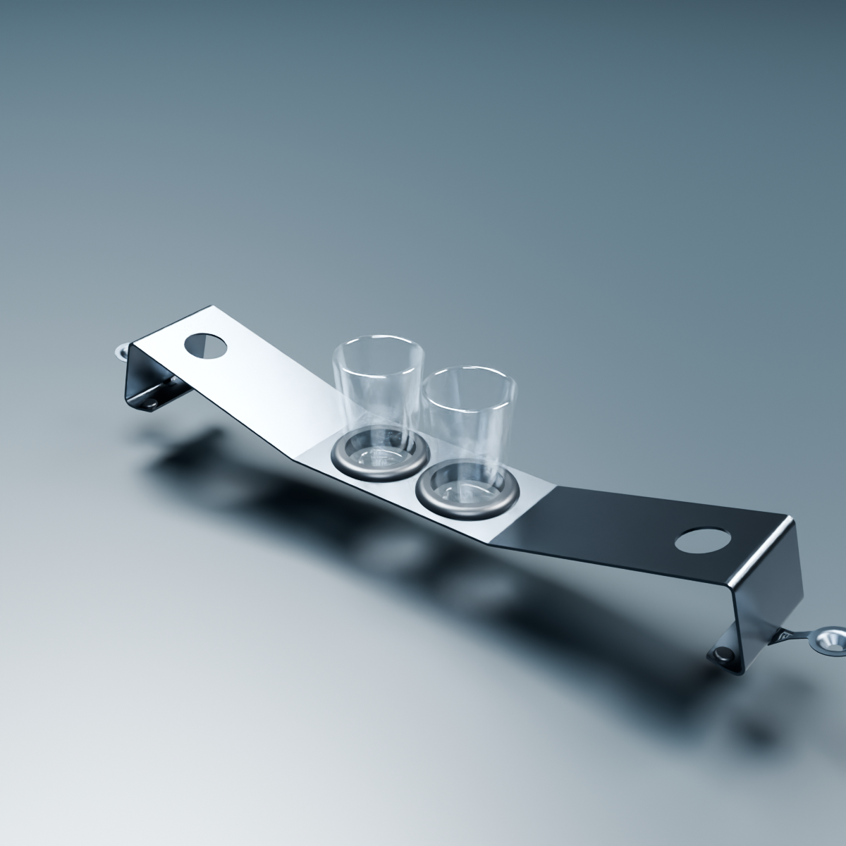 Interactive 3D POP! Cornhole Game GFPC model in brushed 304 stainless steel with two included shot glasses