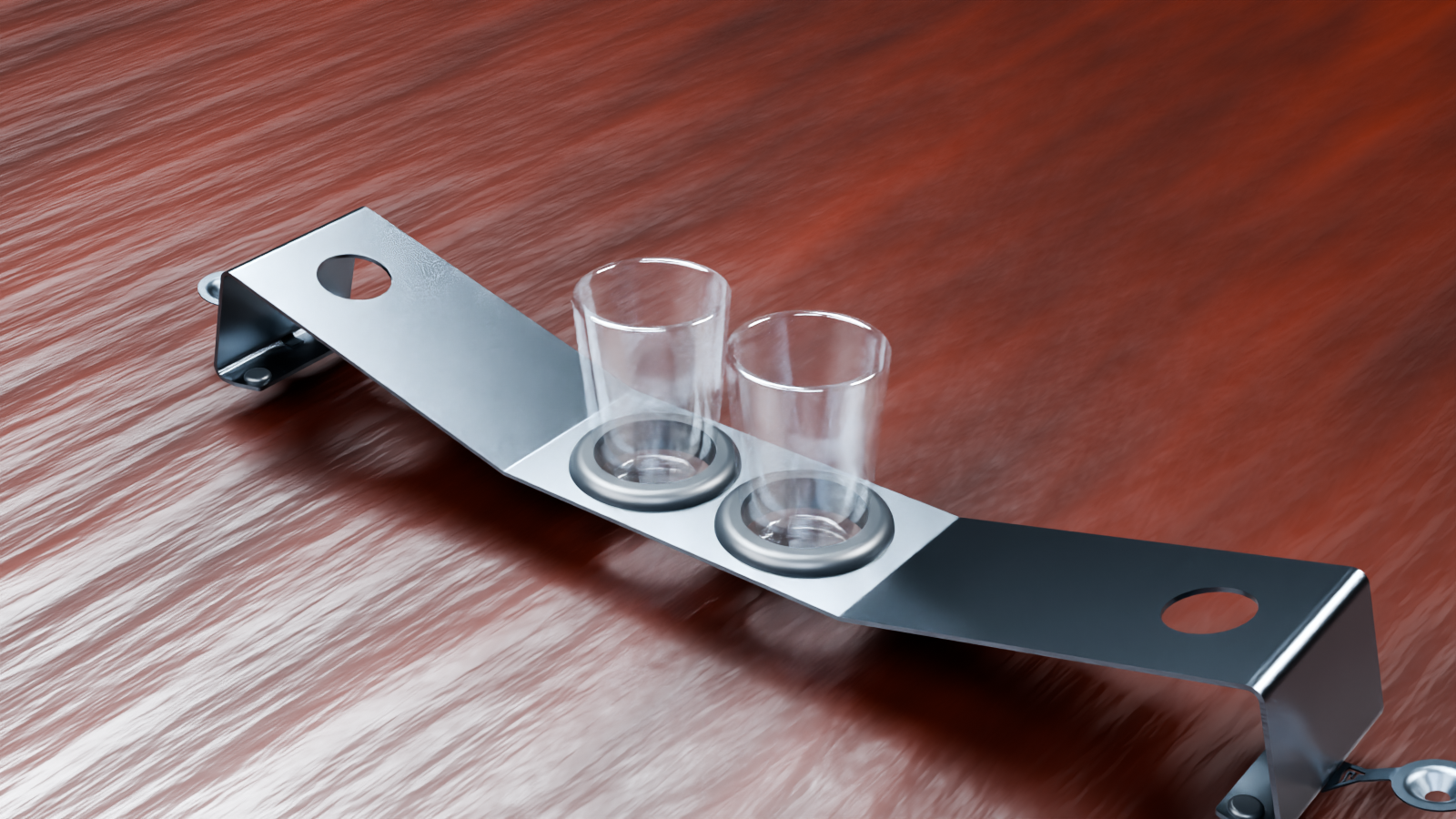 POP! Cornhole in brushed 304 stainless steel naturally placed on a walnut bar table