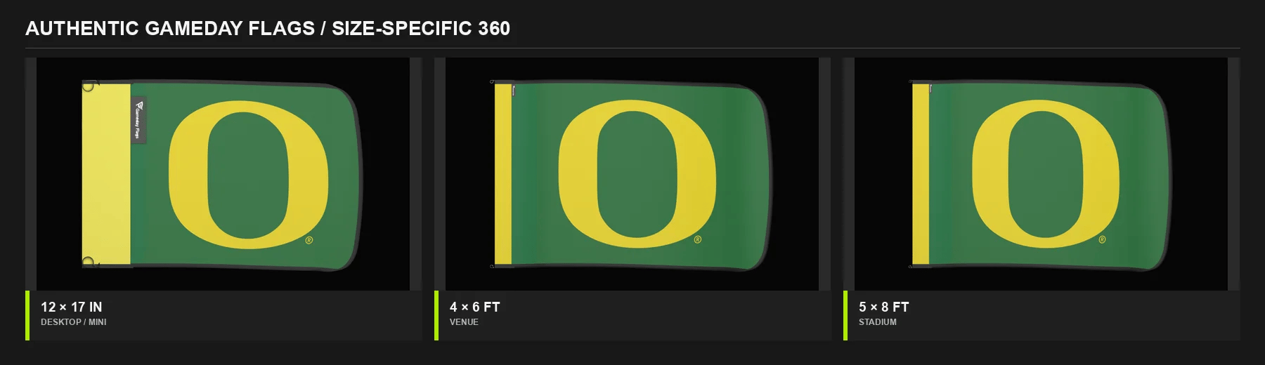 Four available Gameday flag sizes presented together